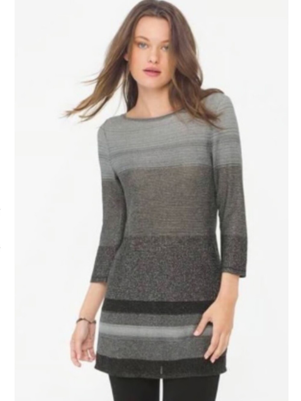 White House Black Market Metallic Ombre Knit Tunic Knit Sweater Blouse Top